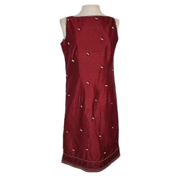 Charter Club Dresses & Skirts - Charter Club Dress 100% Silk Embroidered And Beaded Flowers And Trim Red Size 8